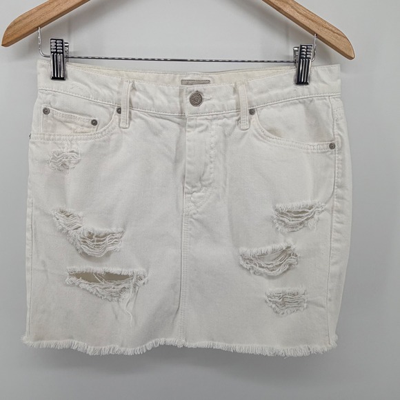 MOTHER Dresses & Skirts - Mother Denim Peg Mini Fray Skirt Party Crashers White Distressed Size 27